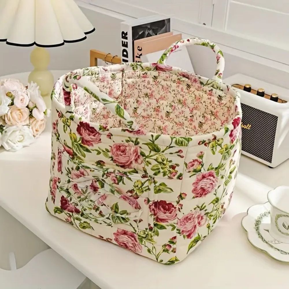 Virelle Maison - Panier de rangement en toile à motif floral doux | Virelle Maison
