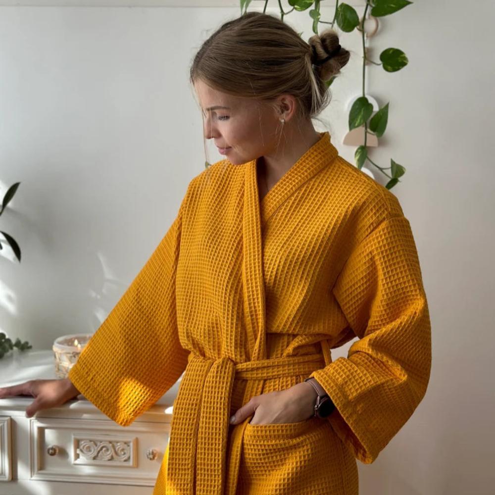 Virelle Maison - Peignoir en coton gaufré à col en V | Virelle Maison