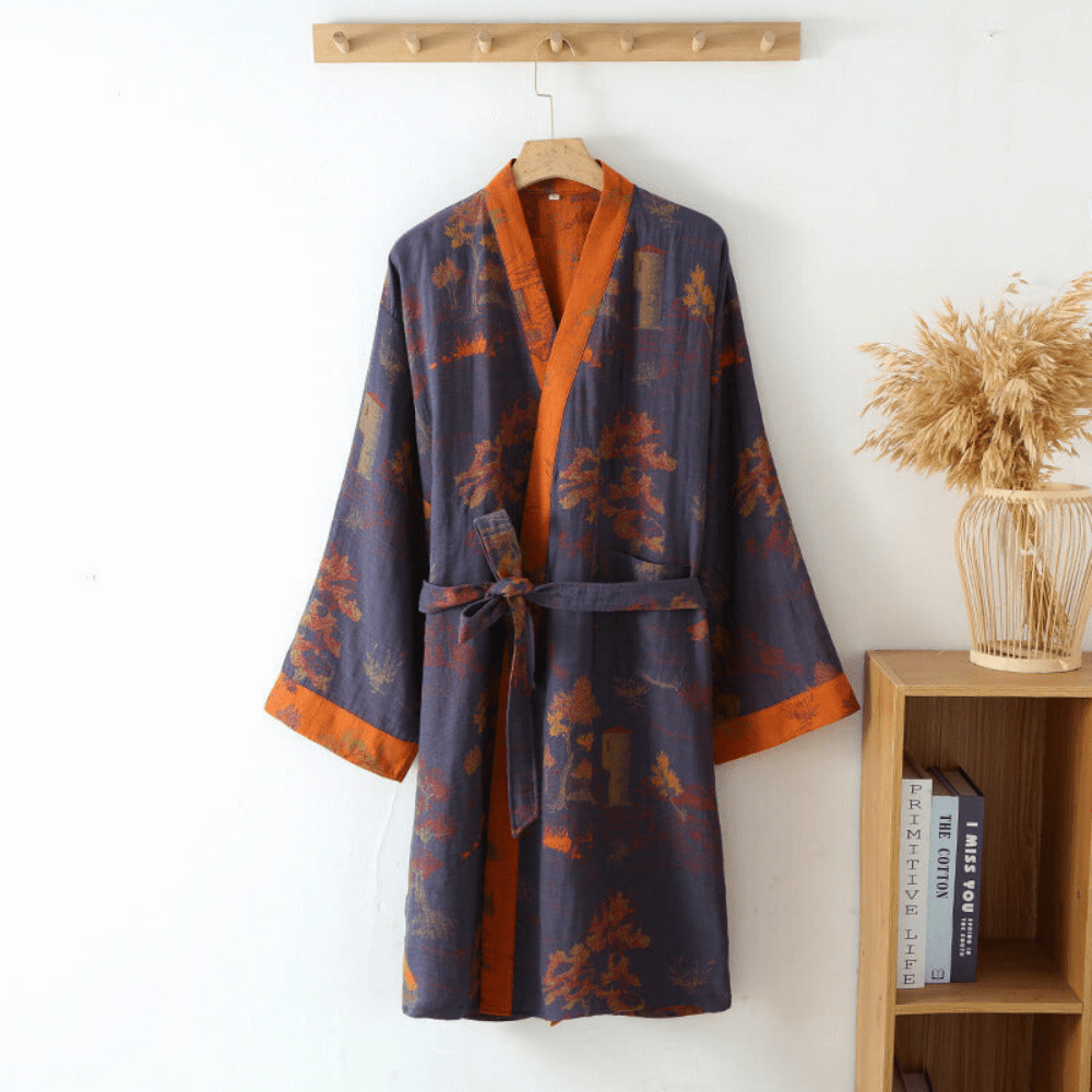 Virelle Maison - Peignoir kimono en coton gaufré naturel à coupe ample | Virelle Maison