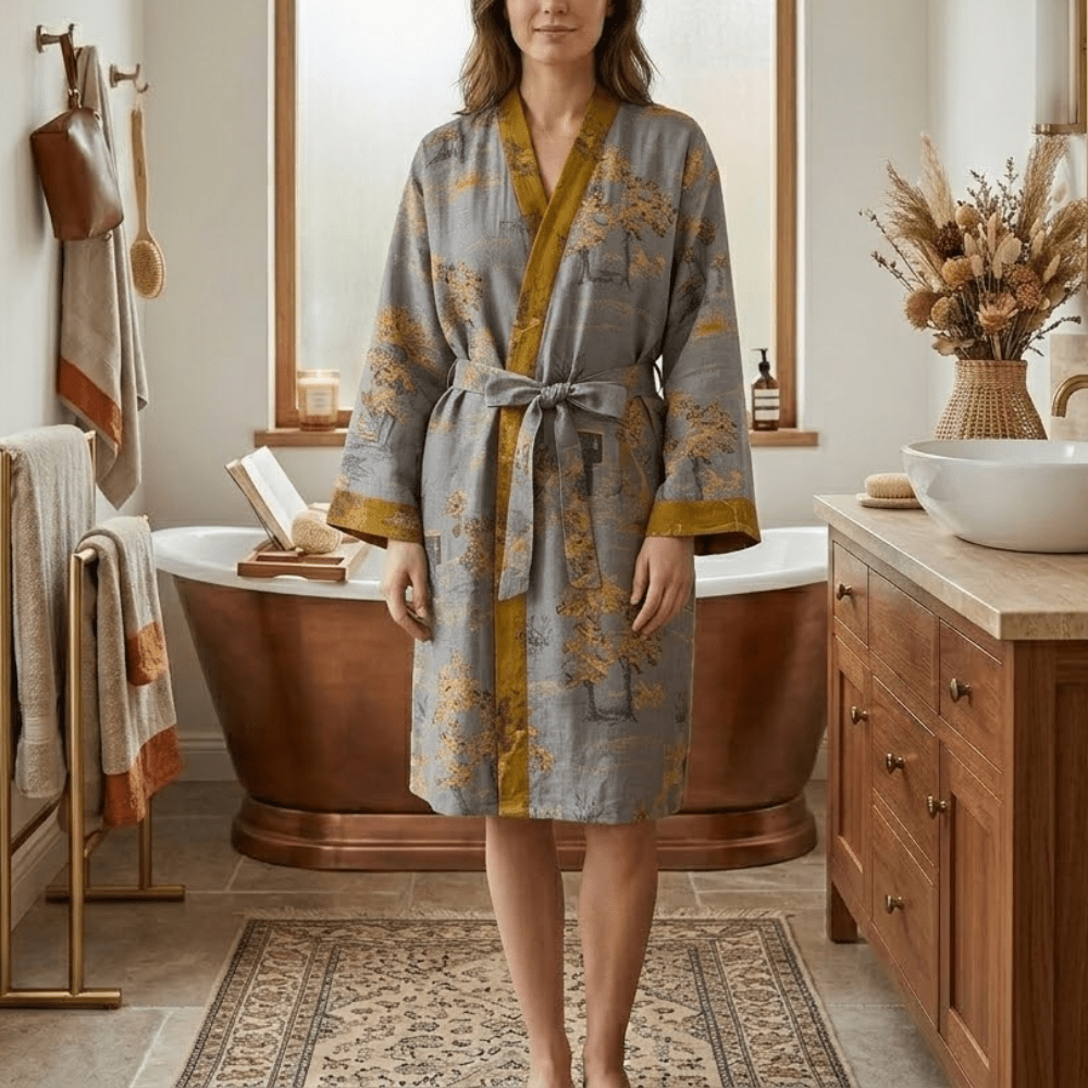 Virelle Maison - Peignoir kimono en coton gaufré naturel à coupe ample | Virelle Maison