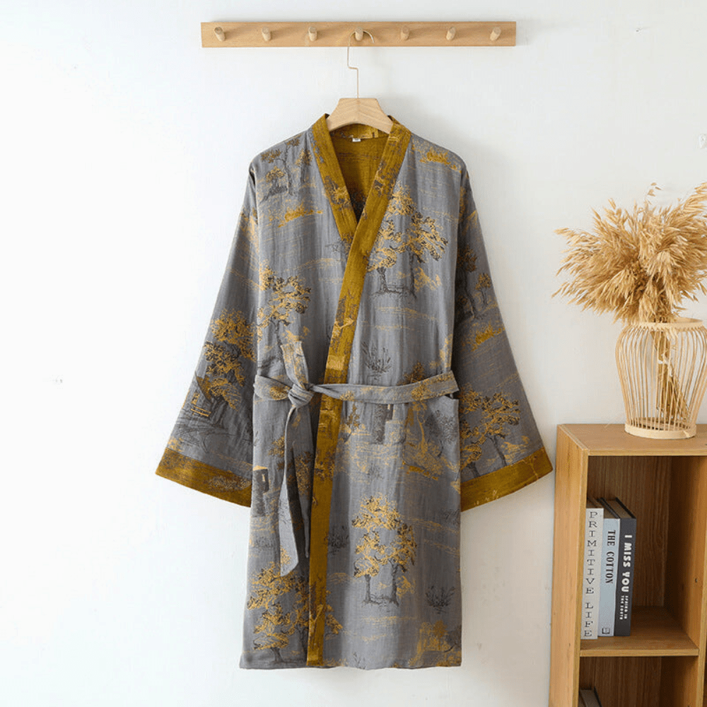 Virelle Maison - Peignoir kimono en coton gaufré naturel à coupe ample | Virelle Maison