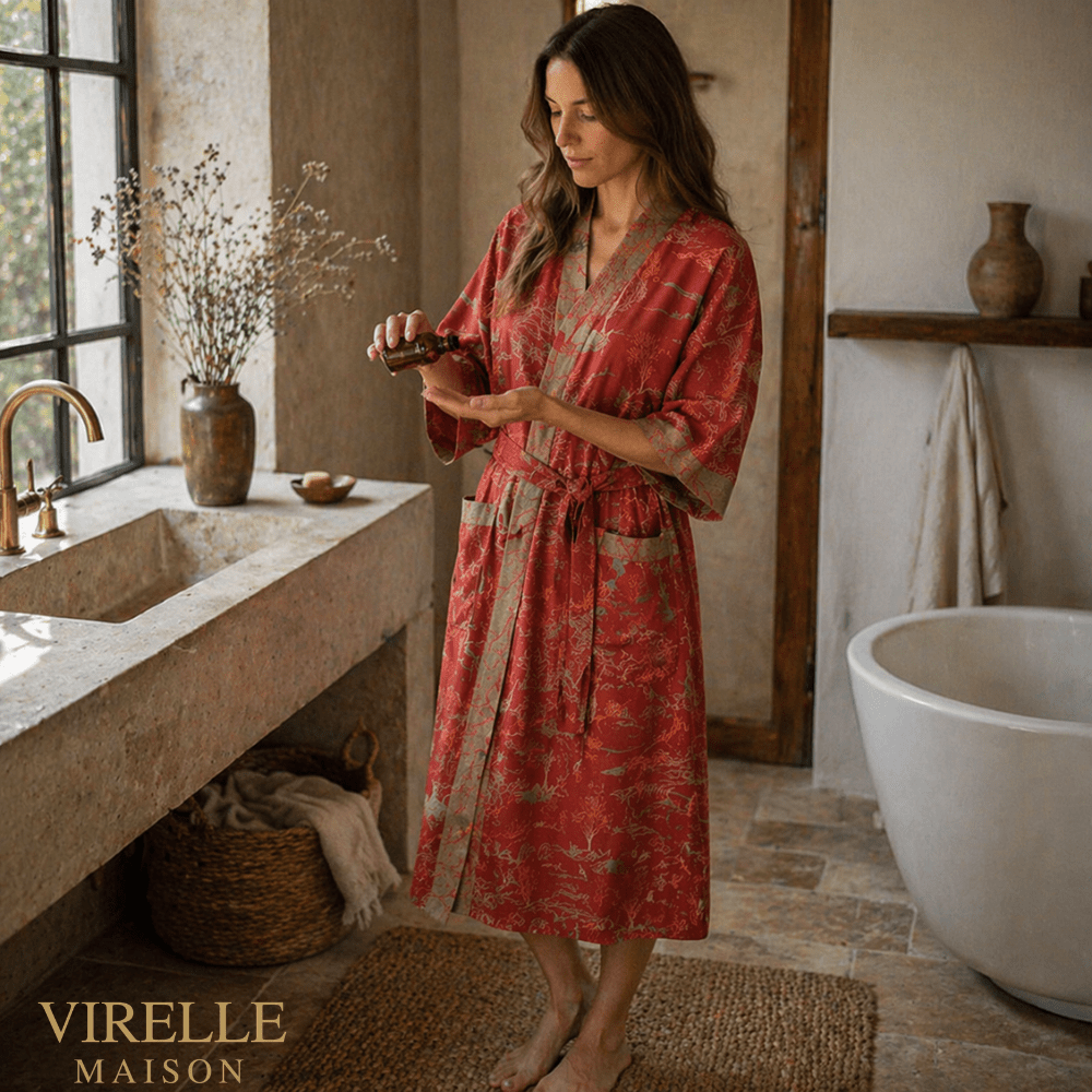 Virelle Maison - Peignoir kimono en coton léger à double gaze | Virelle Maison