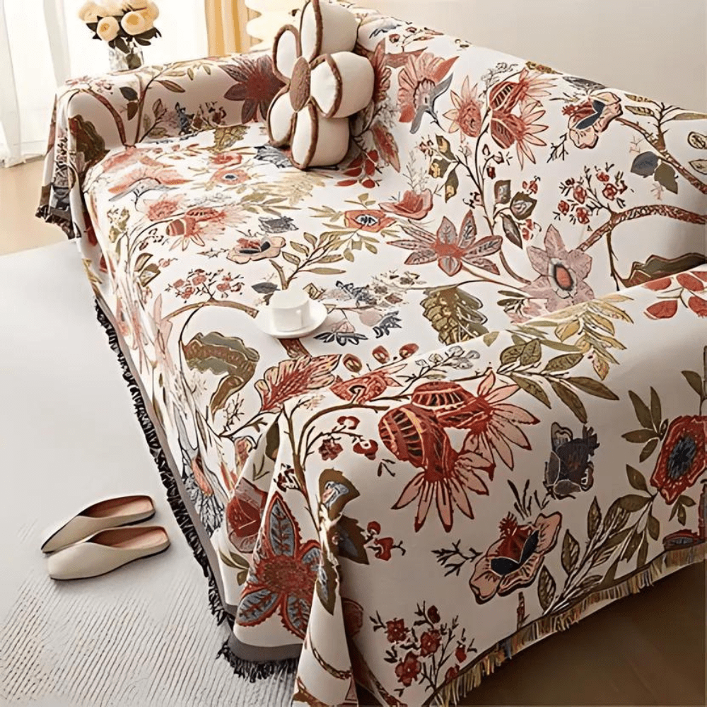 Virelle Maison - Plaid décoratif à fleurs tissées avec franges rustiques | Virelle Maison