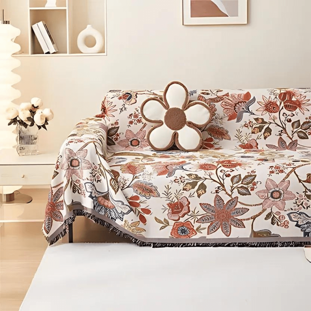 Virelle Maison - Plaid décoratif à fleurs tissées avec franges rustiques | Virelle Maison