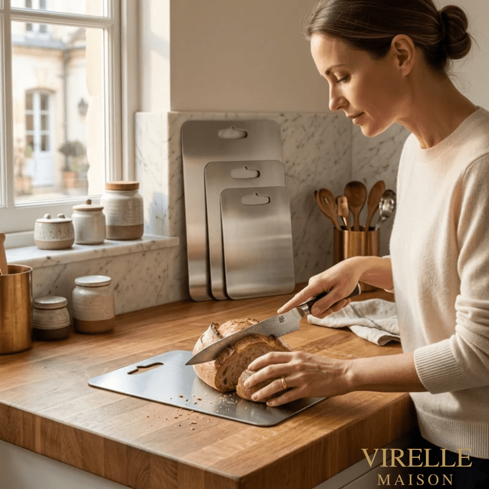 Virelle Maison - Planche à découper en acier inoxydable brossé | Virelle Maison