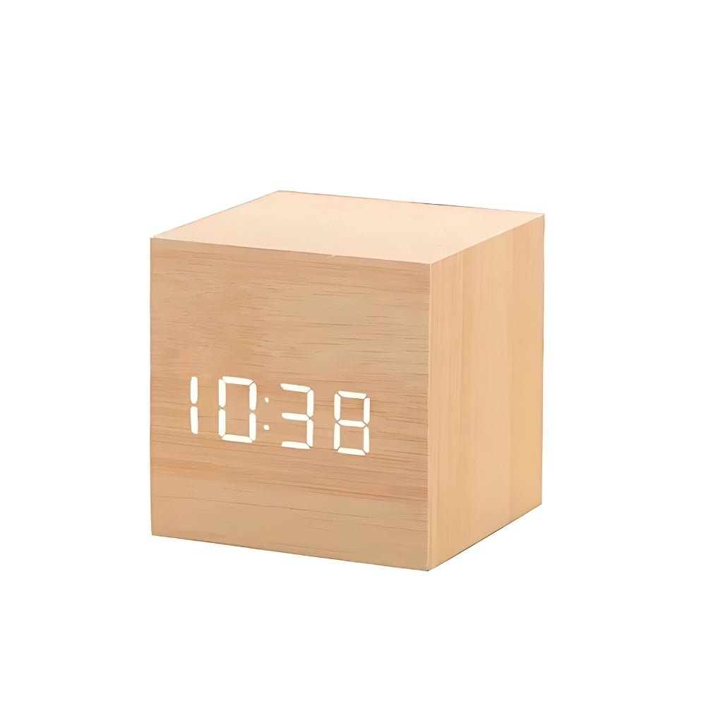 Virelle Maison - Réveil cube LED effet bois affichage multifonction compact