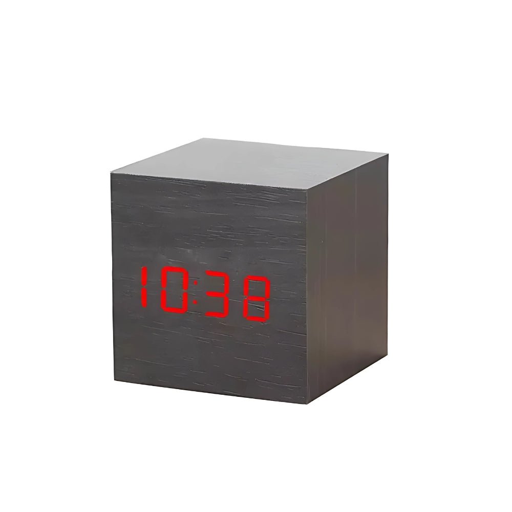 Virelle Maison - Réveil cube LED effet bois affichage multifonction compact