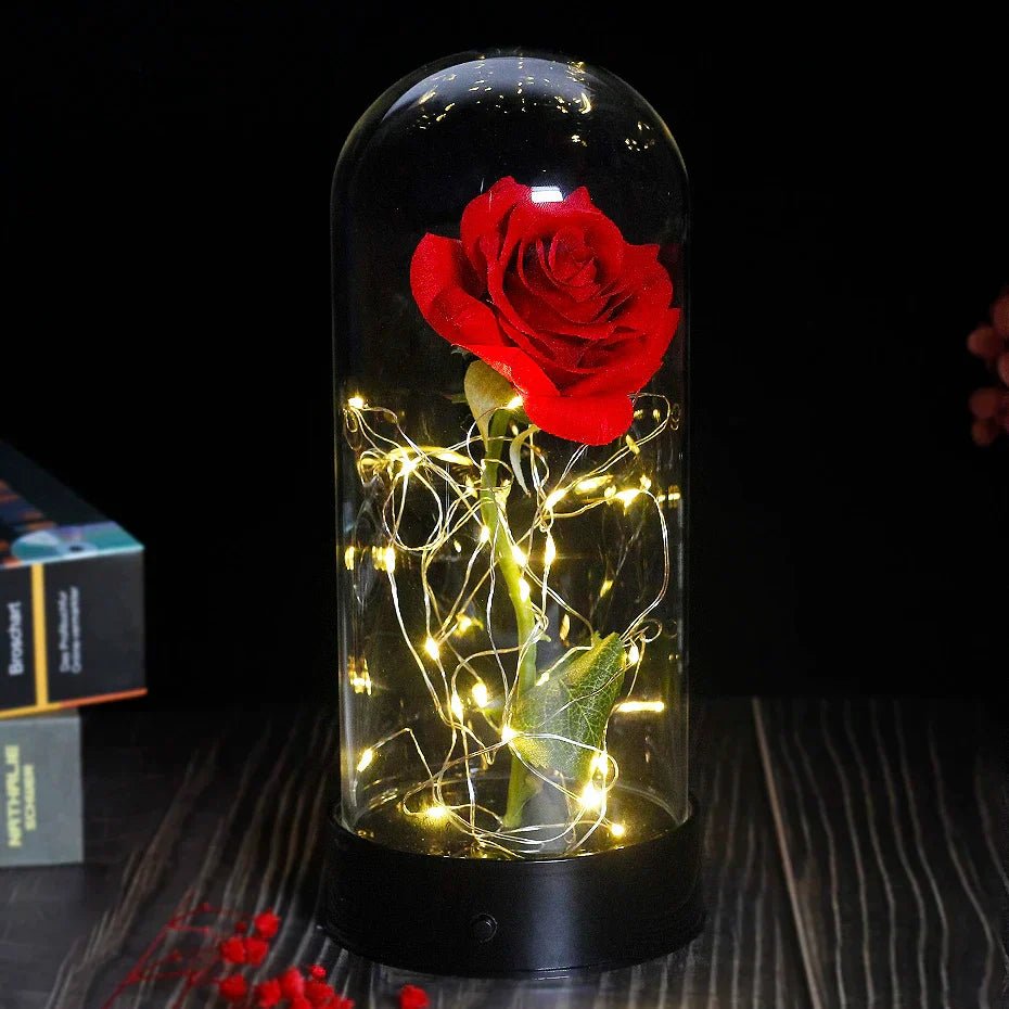 Virelle Maison - Rose préservée sous cloche en verre avec éclairage LED | Virelle Maison