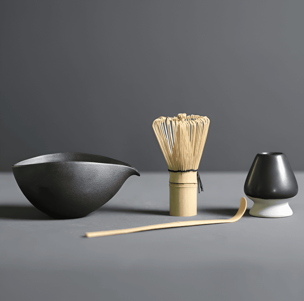 Virelle Maison - Service à matcha japonais en céramique et bambou – 4 pièces