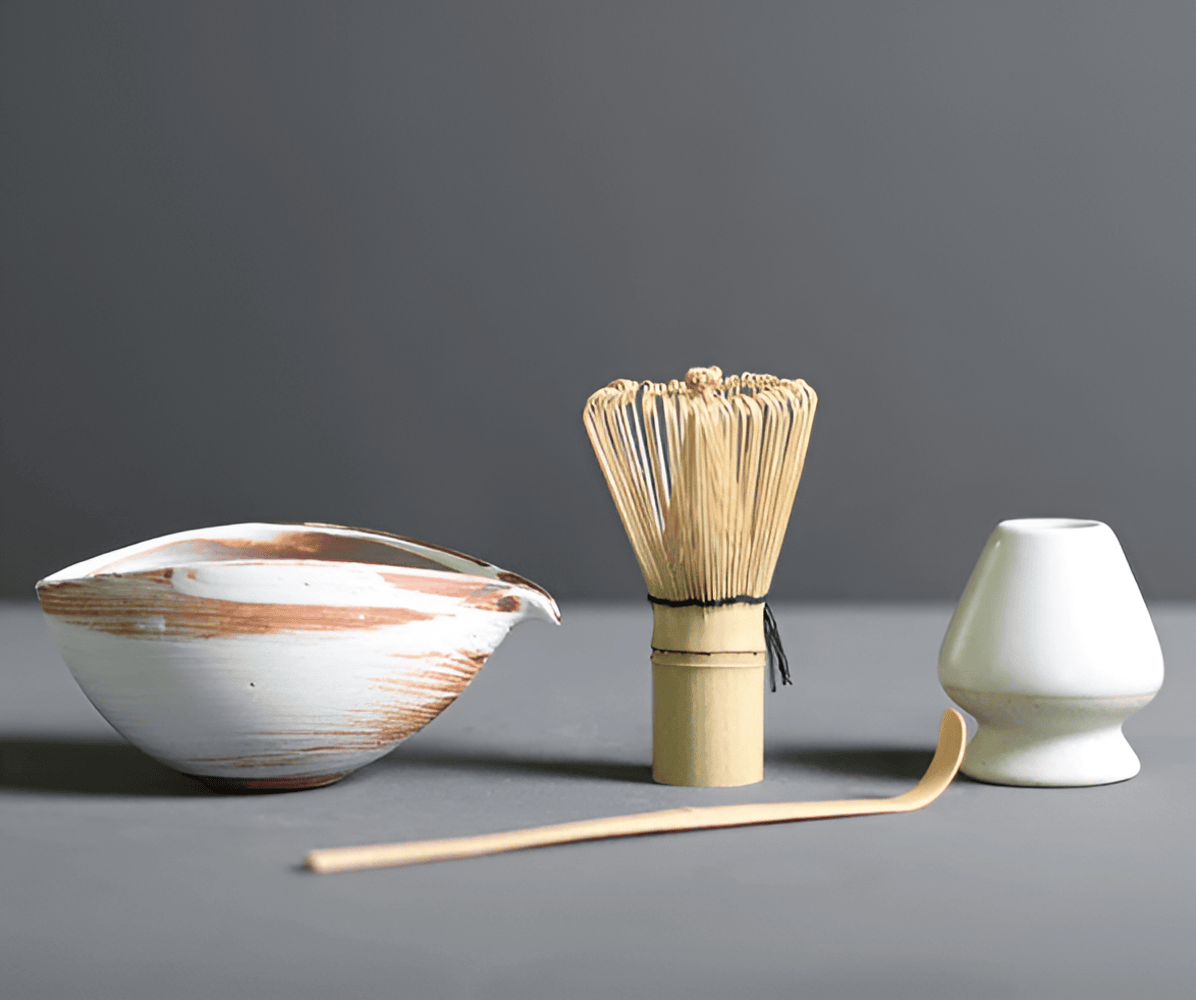 Virelle Maison - Service à matcha japonais en céramique et bambou – 4 pièces