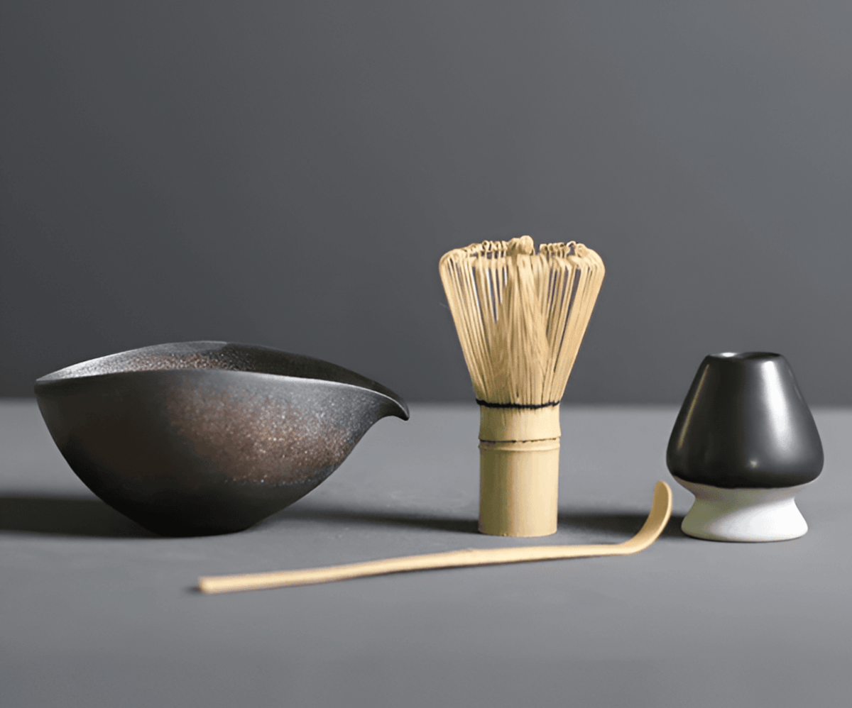 Virelle Maison - Service à matcha japonais en céramique et bambou – 4 pièces