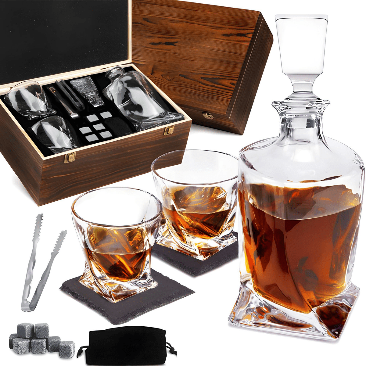 Virelle Maison - Service à whisky en verre cristallin – Carafe et pierres rafraîchissantes | Virelle Maison
