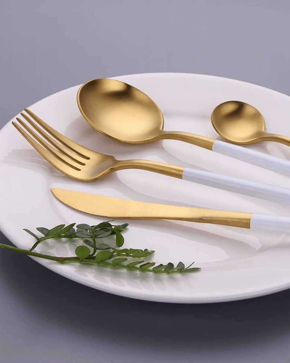 Virelle Maison - Service de couverts en acier noir mat et doré brossé | Virelle Maison