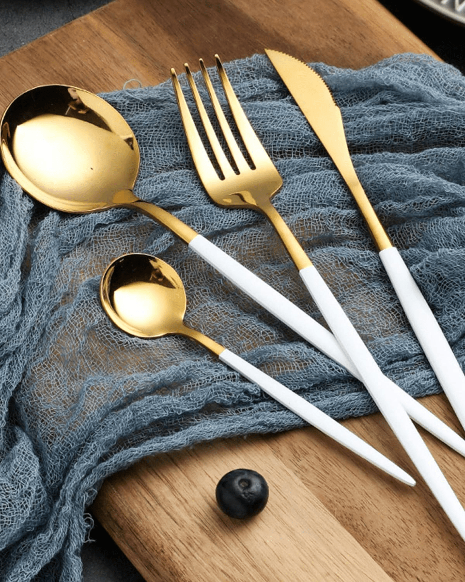 Virelle Maison - Service de couverts en acier noir mat et doré brossé | Virelle Maison