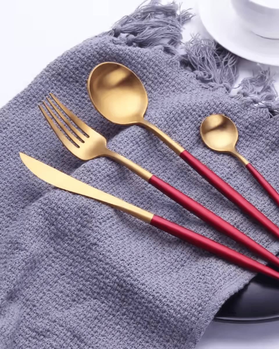 Virelle Maison - Service de couverts en acier noir mat et doré brossé | Virelle Maison