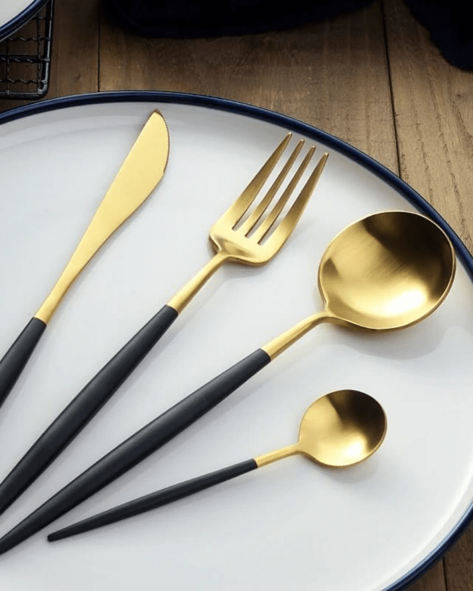 Virelle Maison - Service de couverts en acier noir mat et doré brossé | Virelle Maison