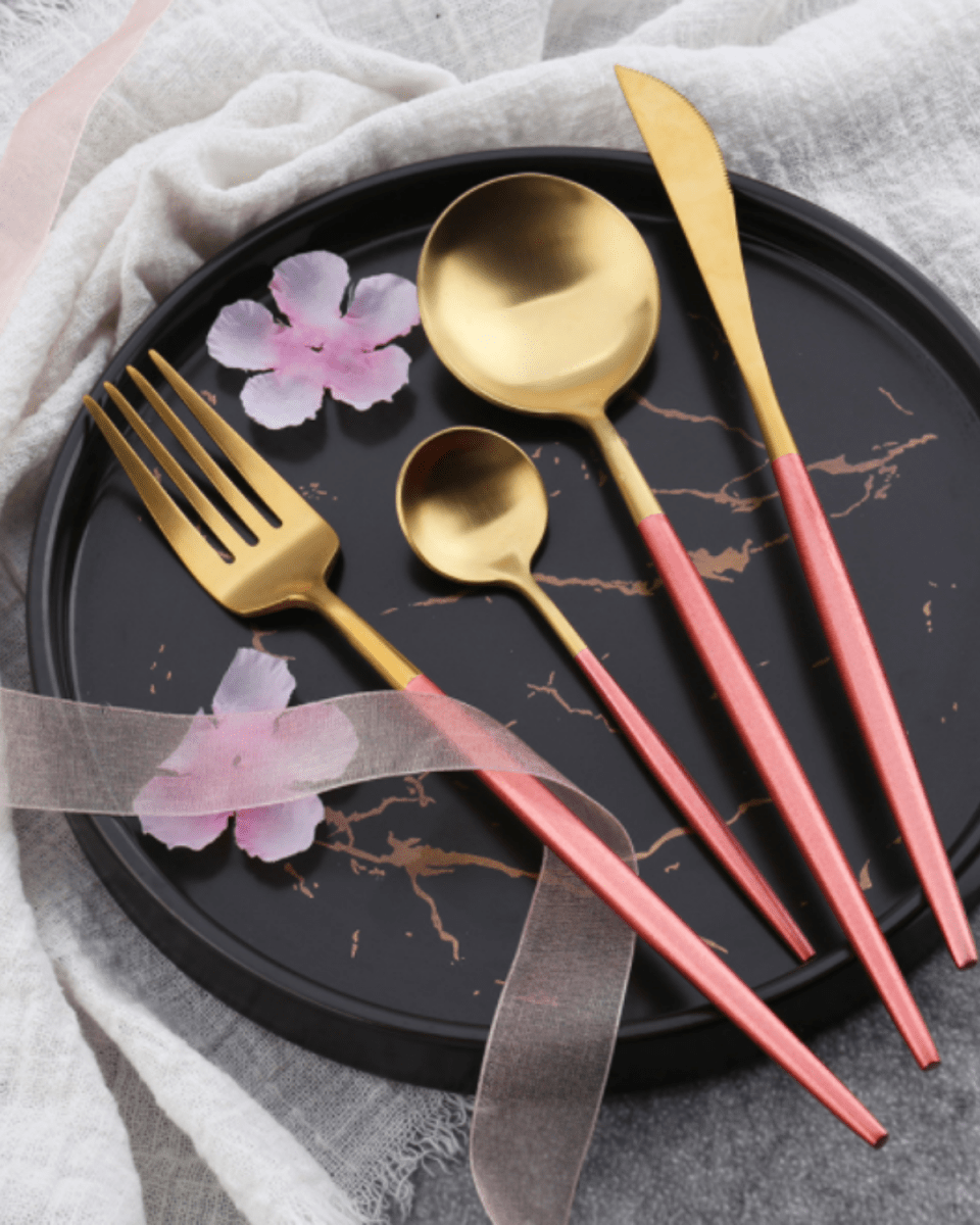 Virelle Maison - Service de couverts en acier noir mat et doré brossé | Virelle Maison
