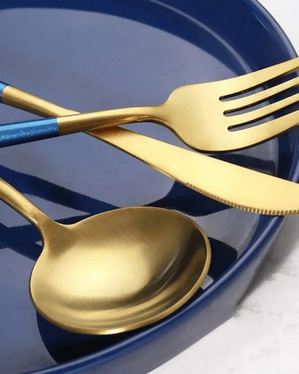 Virelle Maison - Service de couverts en acier noir mat et doré brossé | Virelle Maison