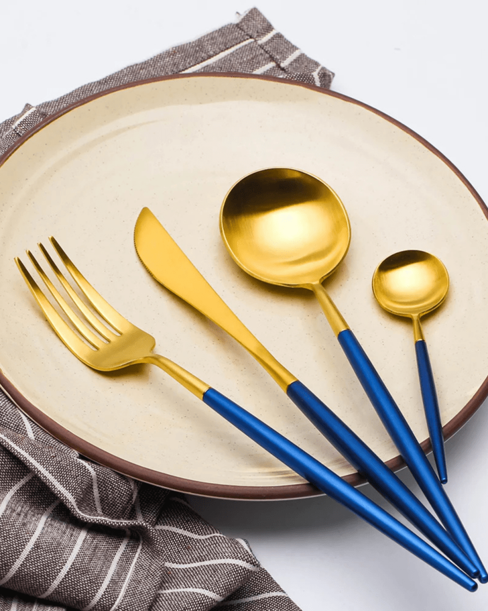 Virelle Maison - Service de couverts en acier noir mat et doré brossé | Virelle Maison