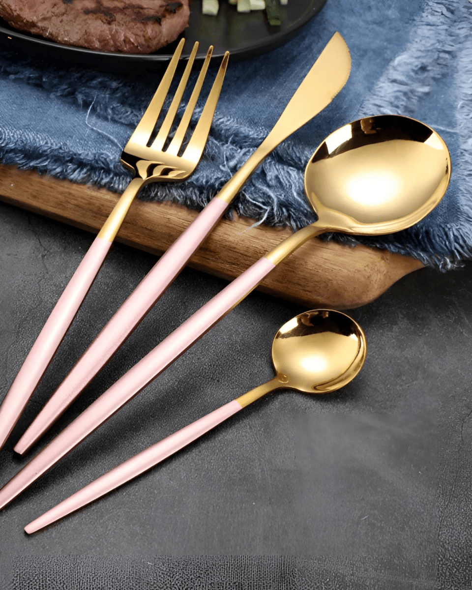 Virelle Maison - Service de couverts en acier noir mat et doré brossé | Virelle Maison