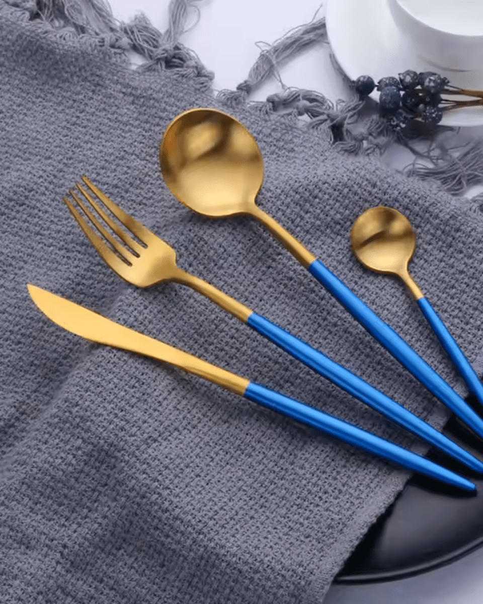 Virelle Maison - Service de couverts en acier noir mat et doré brossé | Virelle Maison