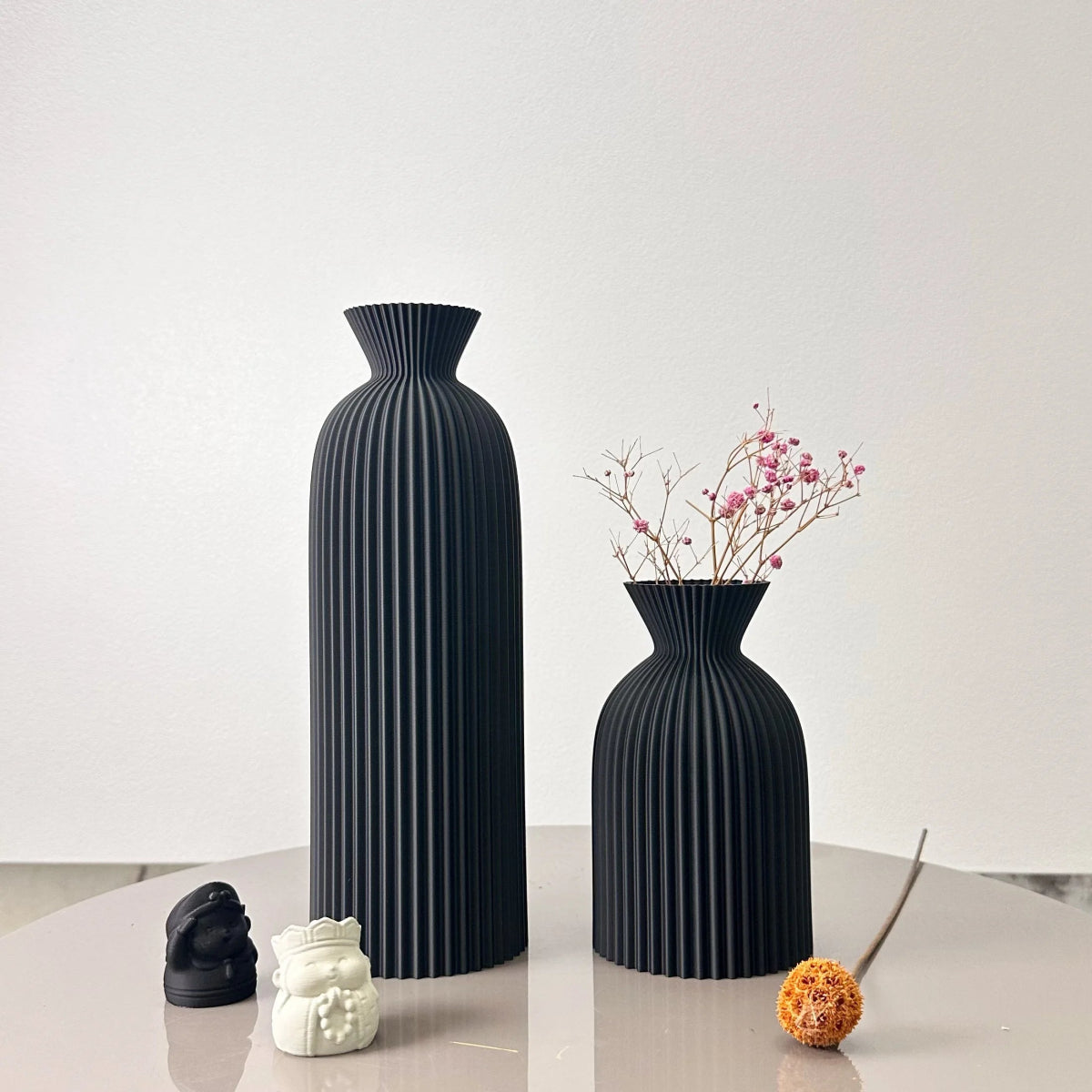 Virelle Maison - Set de 2 vases décoratifs en céramique texturée ondulée pour fleurs séchées
