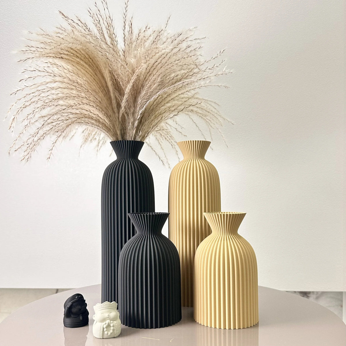 Virelle Maison - Set de 2 vases décoratifs en céramique texturée ondulée pour fleurs séchées