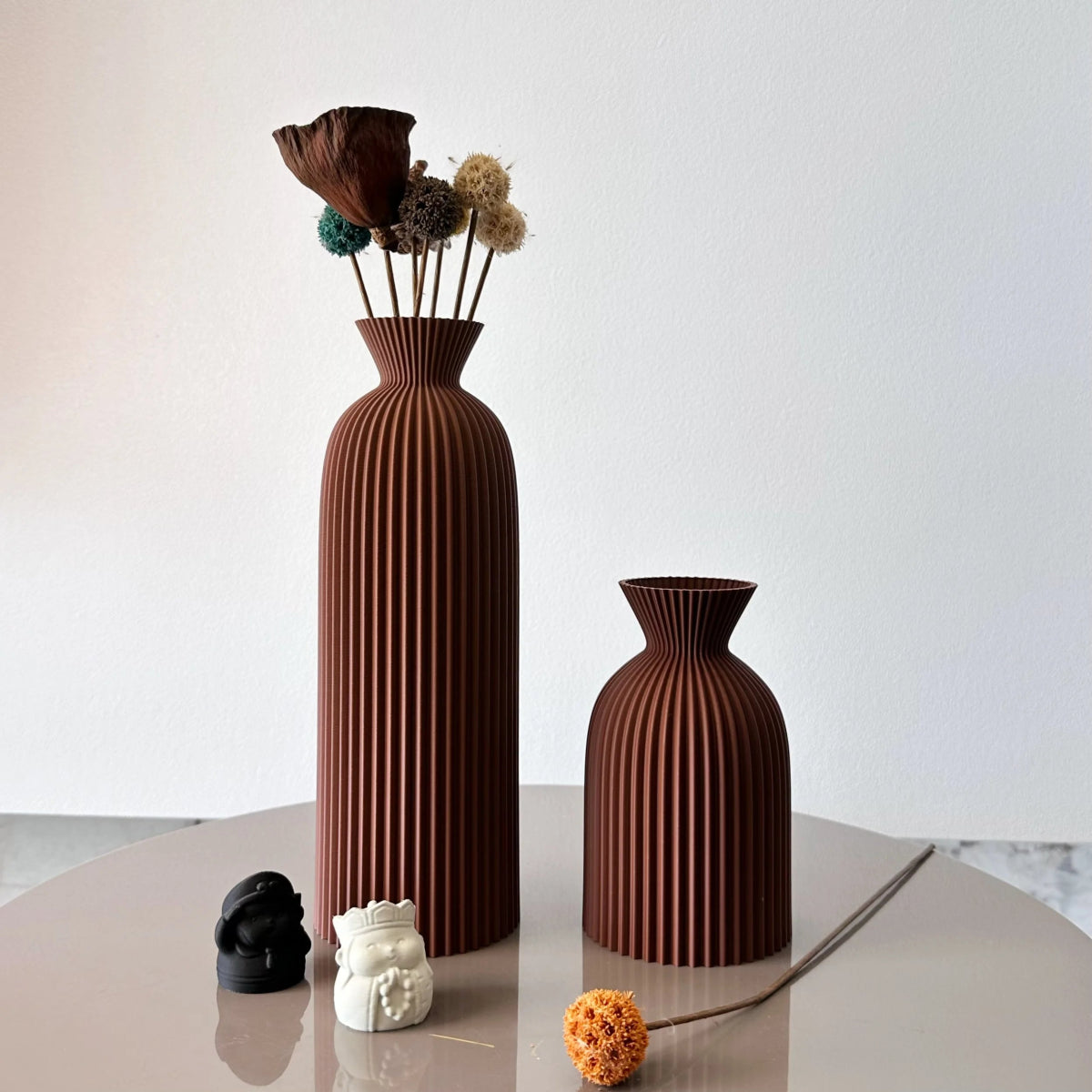 Virelle Maison - Set de 2 vases décoratifs en céramique texturée ondulée pour fleurs séchées