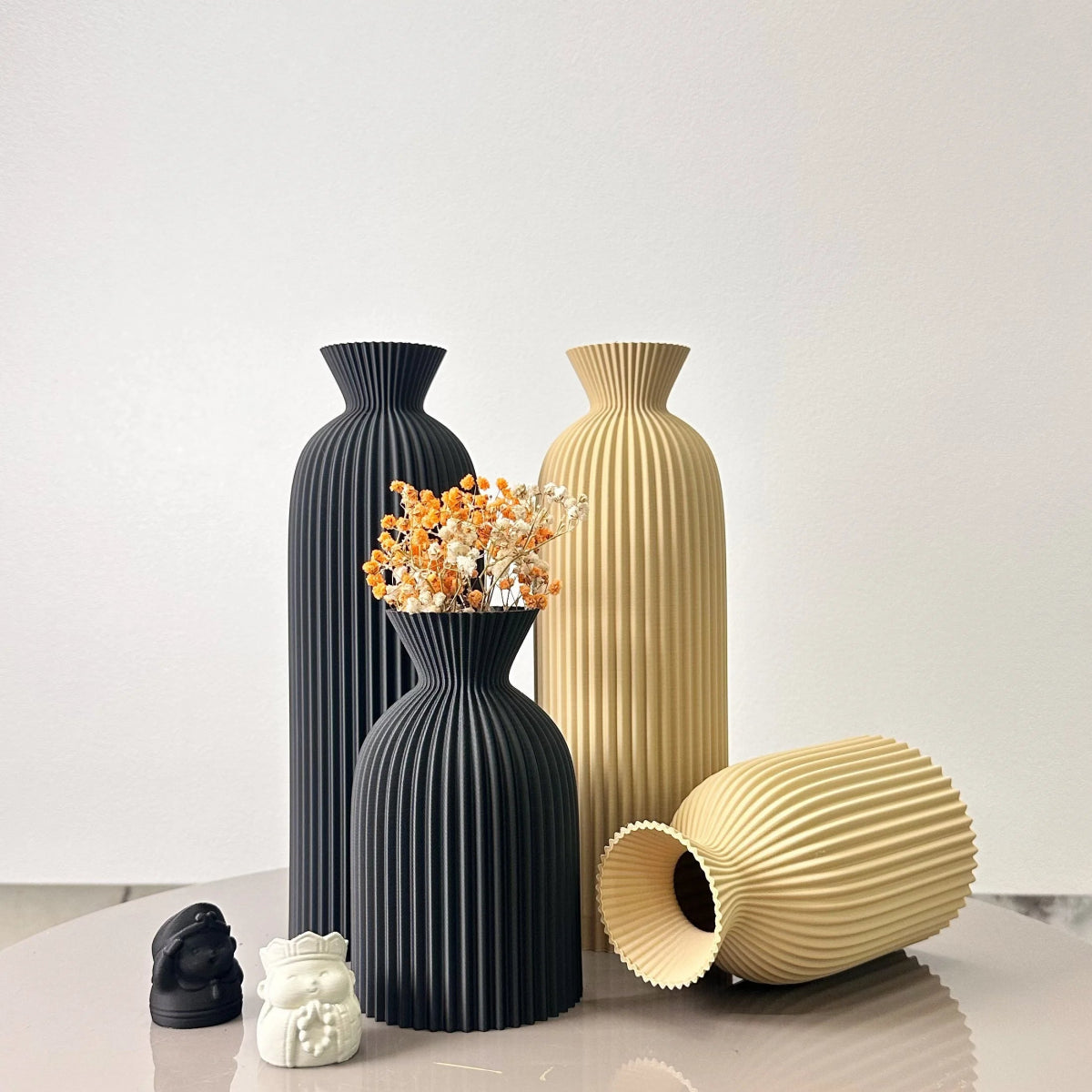 Virelle Maison - Set de 2 vases décoratifs en céramique texturée ondulée pour fleurs séchées