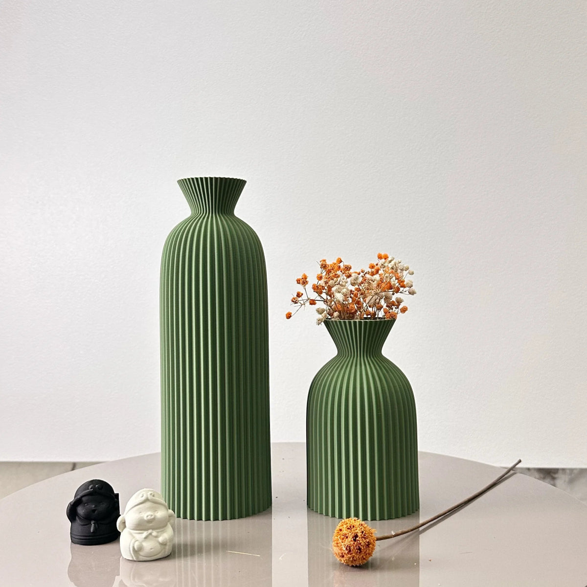 Virelle Maison - Set de 2 vases décoratifs en céramique texturée ondulée pour fleurs séchées