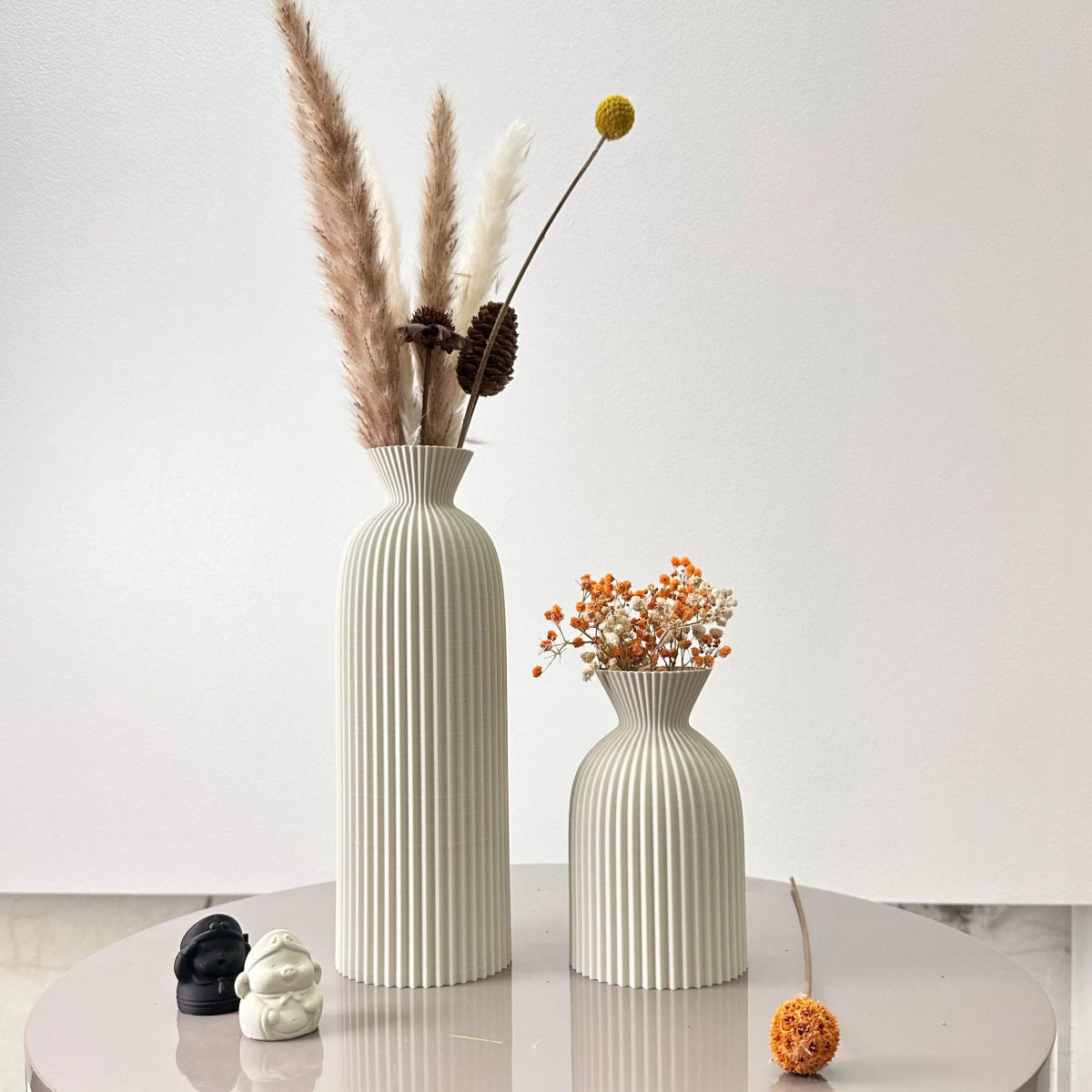 Virelle Maison - Set de 2 vases décoratifs en céramique texturée ondulée pour fleurs séchées