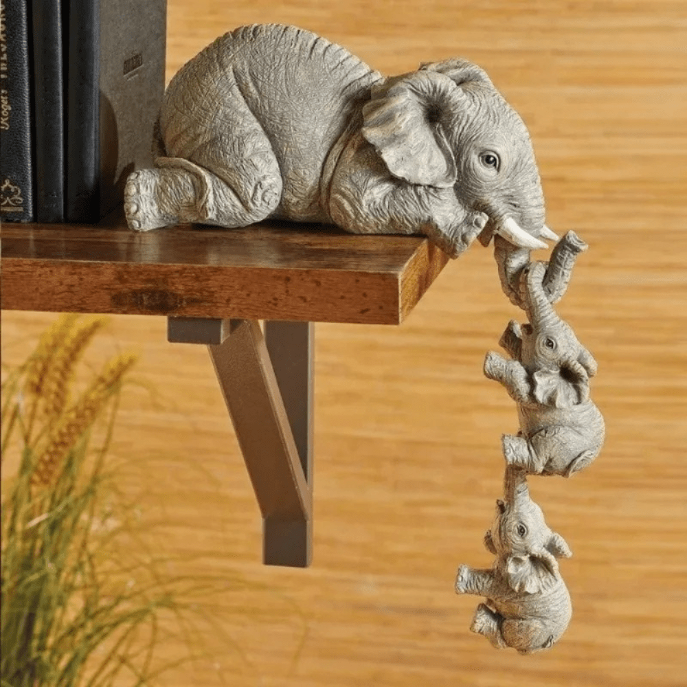 Virelle Maison - Set de 3 figurines d’éléphants en résine style artisanal
