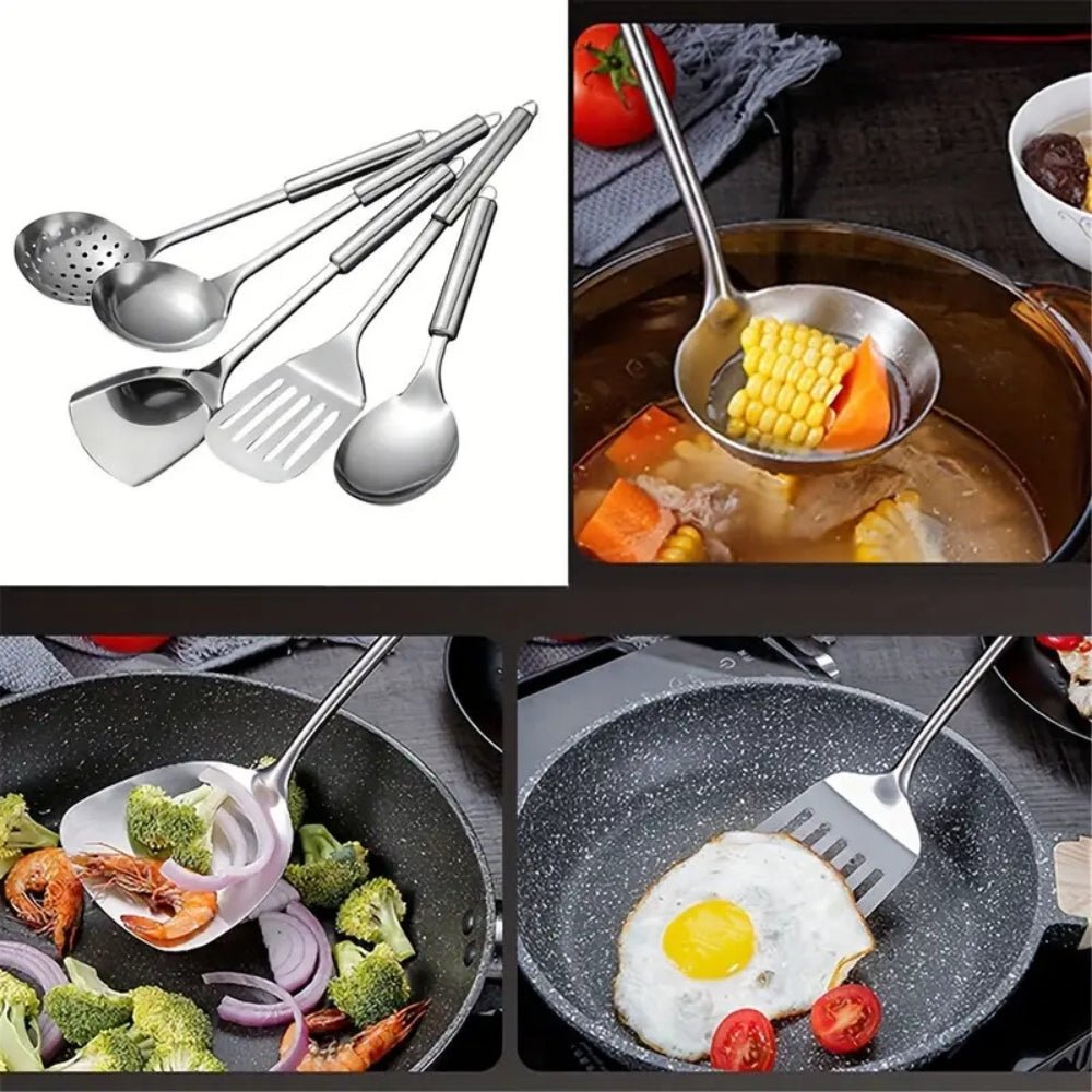 Virelle Maison - Set d’ustensiles de cuisine en acier inoxydable, finition brossée | Virelle Maison