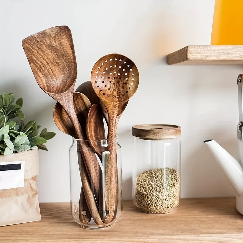 Virelle Maison - Set d’ustensiles de cuisine en bois naturel (5 pièces) | Virelle Maison