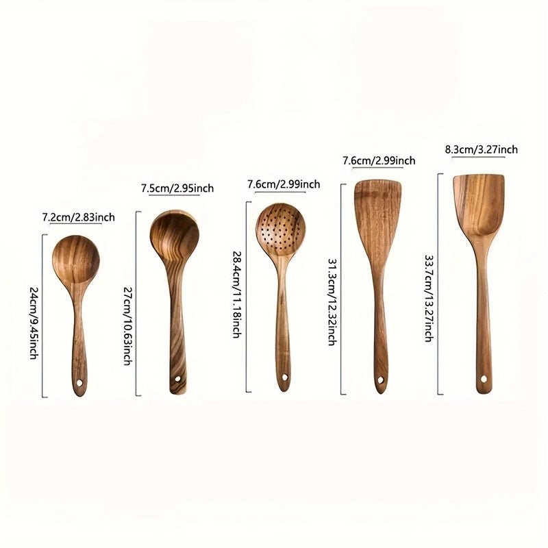 Virelle Maison - Set d’ustensiles de cuisine en bois naturel (5 pièces) | Virelle Maison