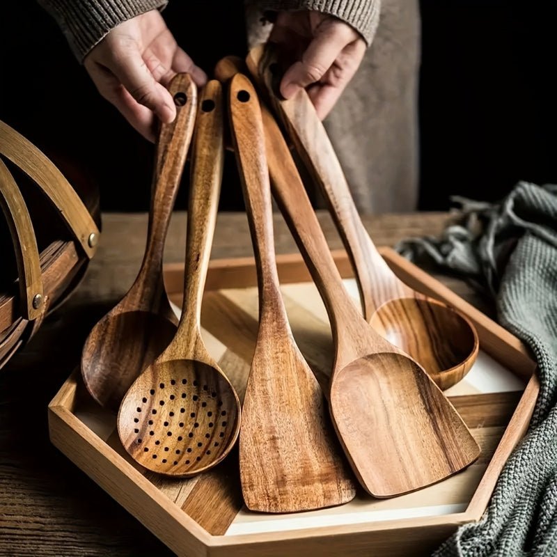 Virelle Maison - Set d’ustensiles de cuisine en bois naturel (5 pièces) | Virelle Maison