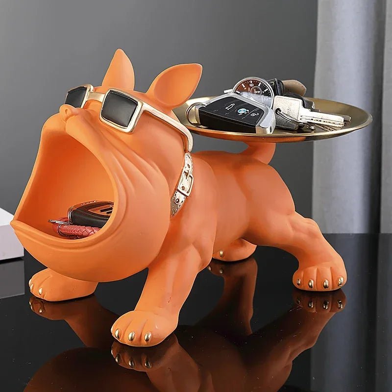 Virelle Maison - Statue décorative en résine chien bulldog avec plateau de rangement