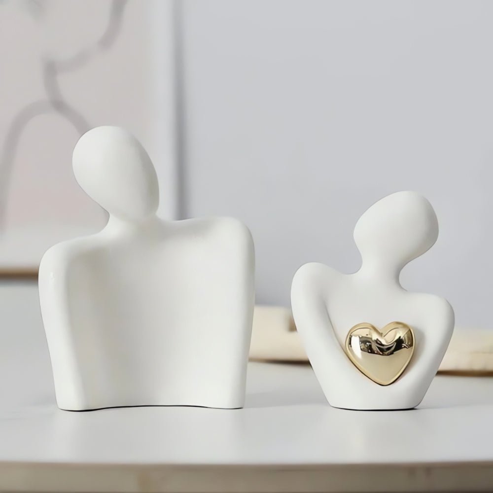 Virelle Maison - Statuette décorative en résine, couple abstrait et cœur doré | Virelle Maison