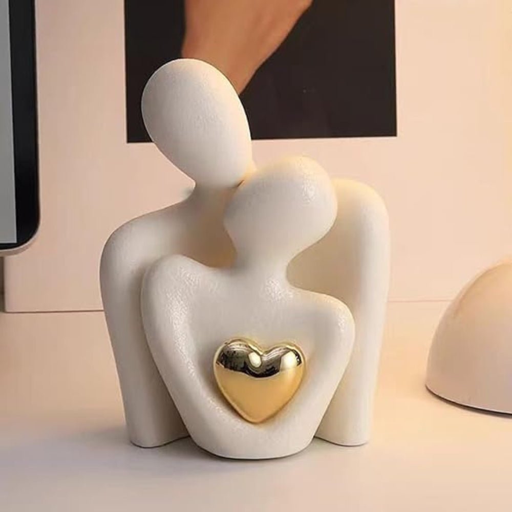 Virelle Maison - Statuette décorative en résine, couple abstrait et cœur doré | Virelle Maison