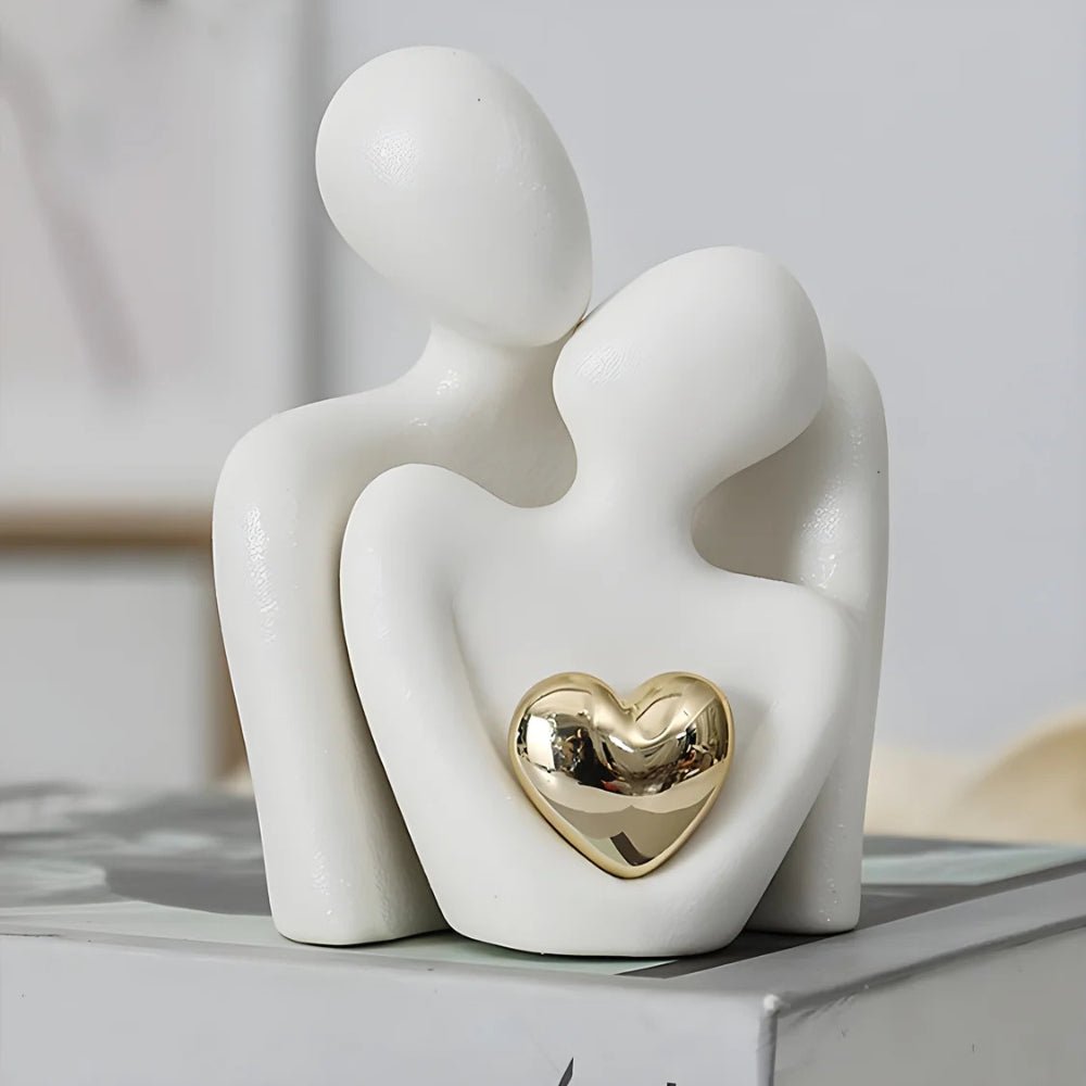 Virelle Maison - Statuette décorative en résine, couple abstrait et cœur doré | Virelle Maison