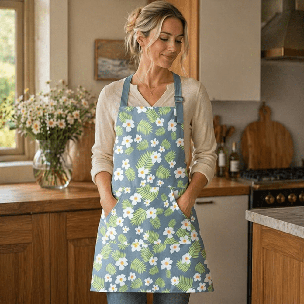 Virelle Maison - Tablier de cuisine en coton enduit à imprimé floral vintage | Virelle Maison