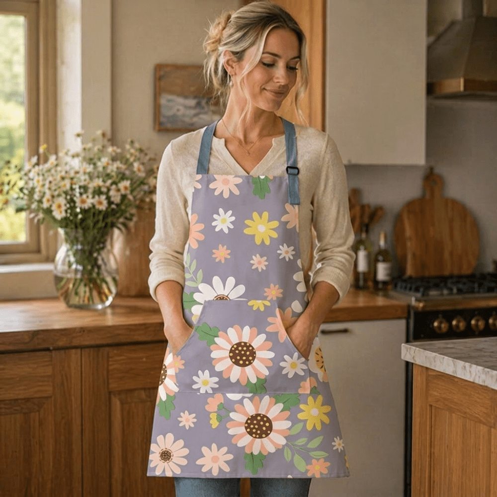 Virelle Maison - Tablier de cuisine en coton enduit à imprimé floral vintage | Virelle Maison