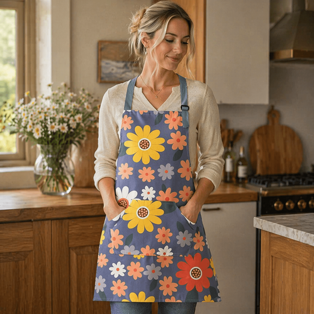 Virelle Maison - Tablier de cuisine en coton enduit à imprimé floral vintage | Virelle Maison