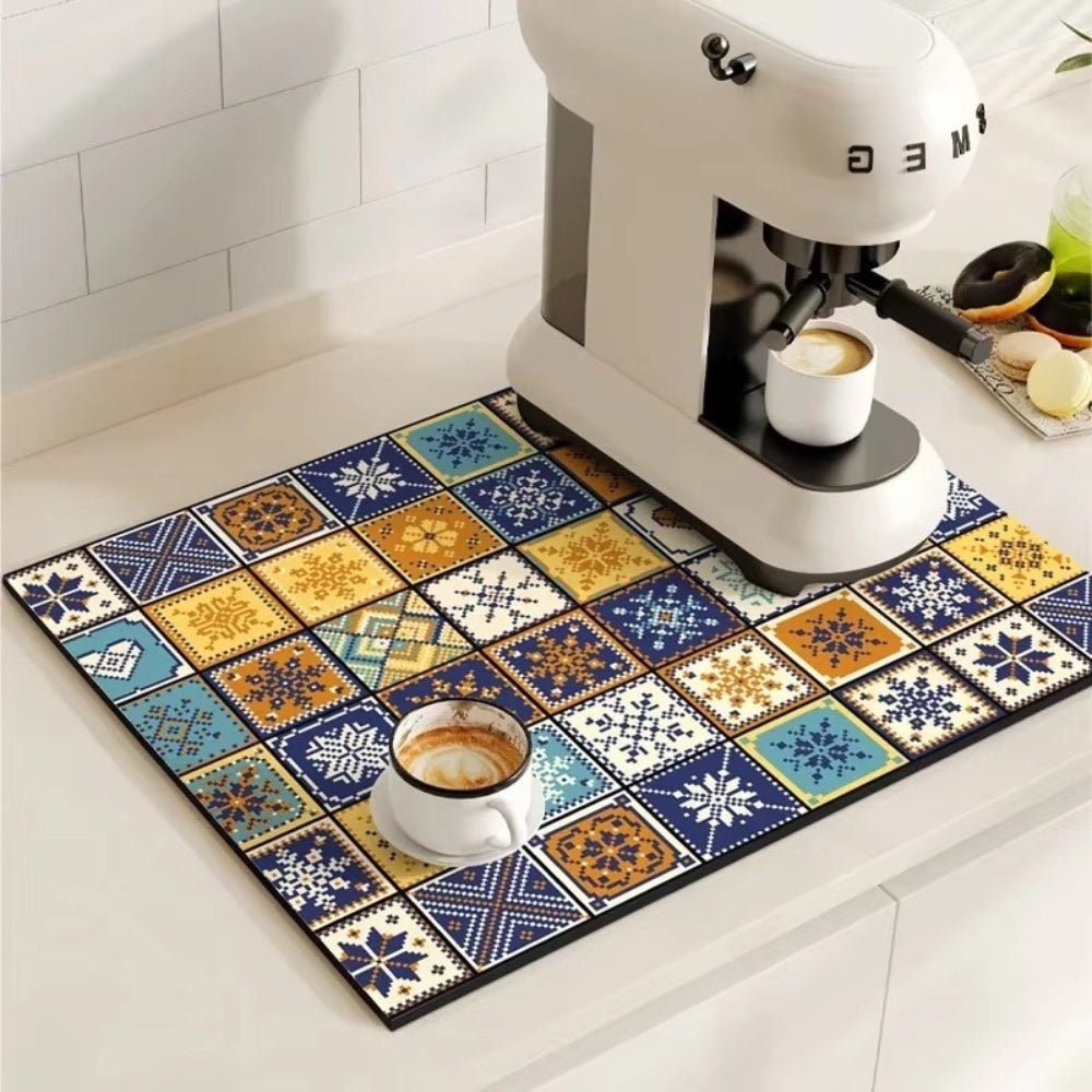 Virelle Maison - Tapis absorbant antidérapant à motif carreaux rétro pour café ou évier