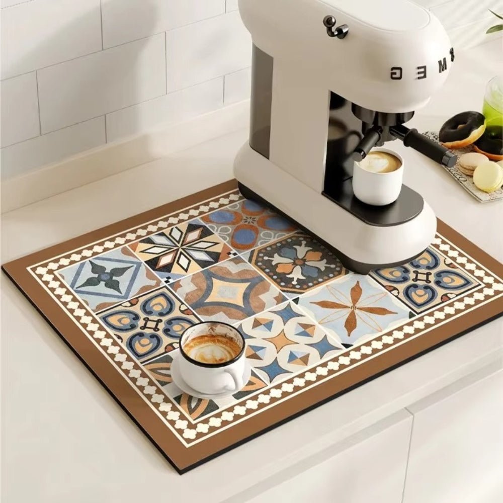 Virelle Maison - Tapis absorbant antidérapant à motif carreaux rétro pour café ou évier