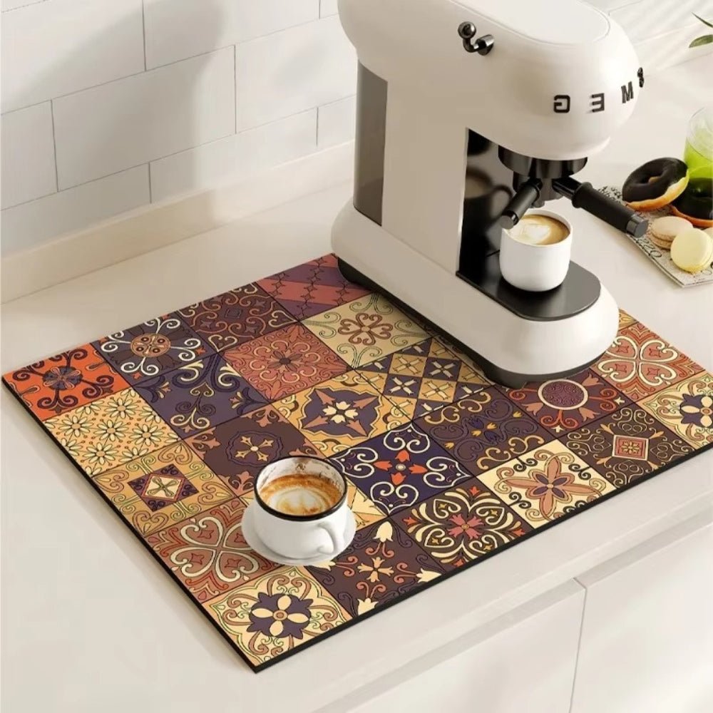 Virelle Maison - Tapis absorbant antidérapant à motif carreaux rétro pour café ou évier