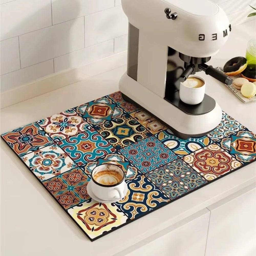 Virelle Maison - Tapis absorbant antidérapant à motif carreaux rétro pour café ou évier