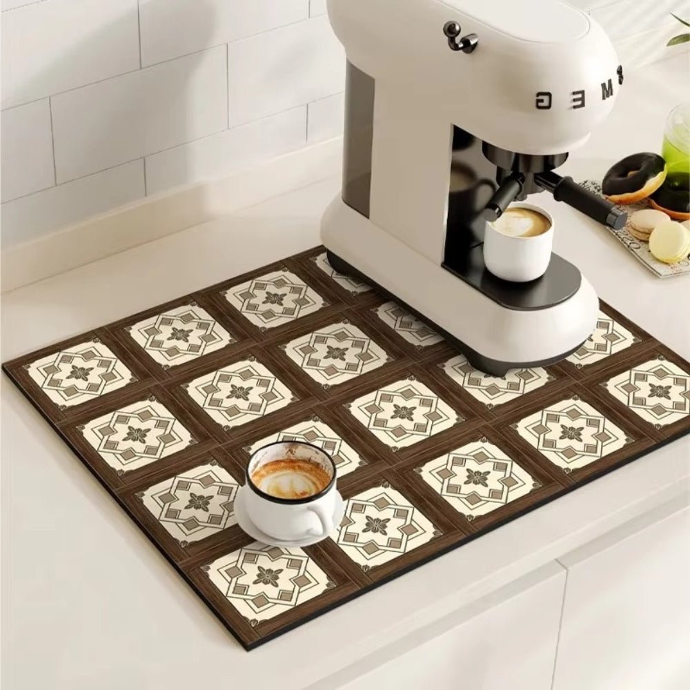 Virelle Maison - Tapis absorbant antidérapant à motif carreaux rétro pour café ou évier