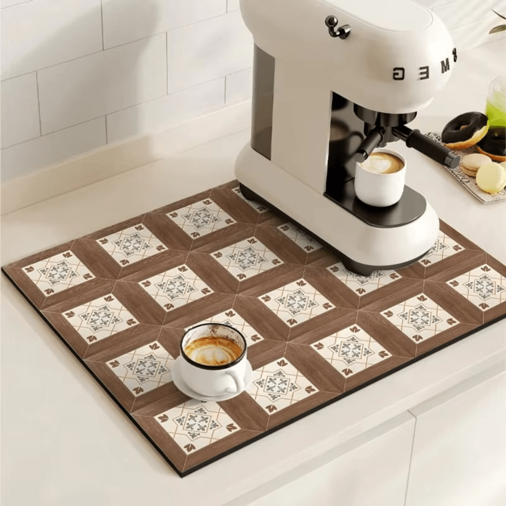 Virelle Maison - Tapis absorbant antidérapant à motif carreaux rétro pour café ou évier