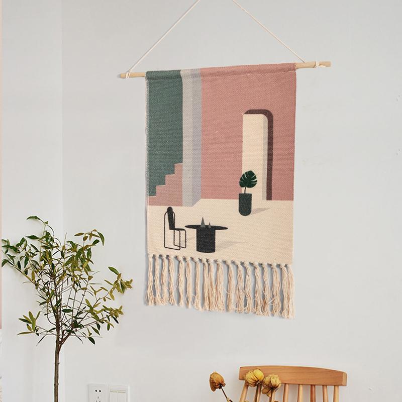 Virelle Maison - Tapis mural en coton tissé à franges géométriques | Virelle Maison